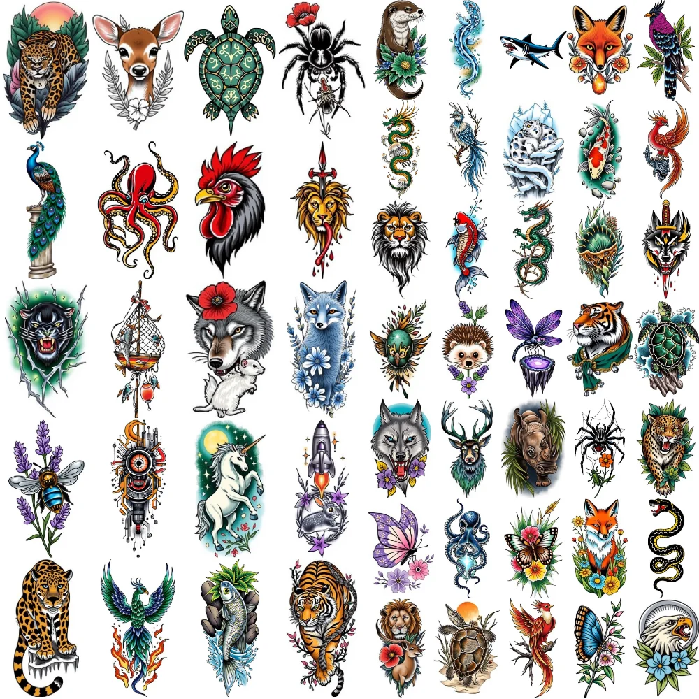 

28pcs Temporary Tattoo Temporary Tattoo Stickers Rooster Butterfly Lion For Chest Men Women