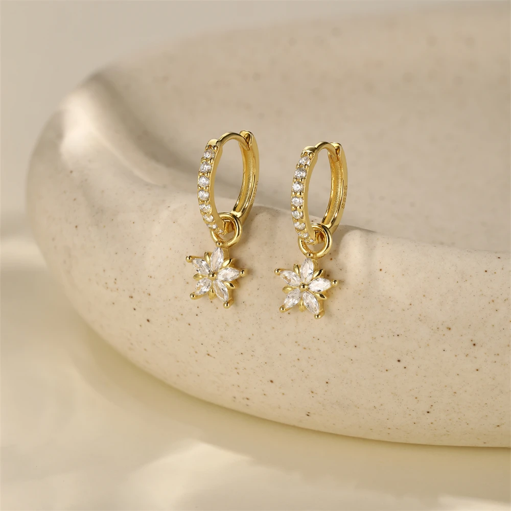 

LENNIK Detachable Flower Zircon 925 Sterling Silver Drop Earrings For Women Ins Simple Round Earrings Fine Jewelry Party Gift