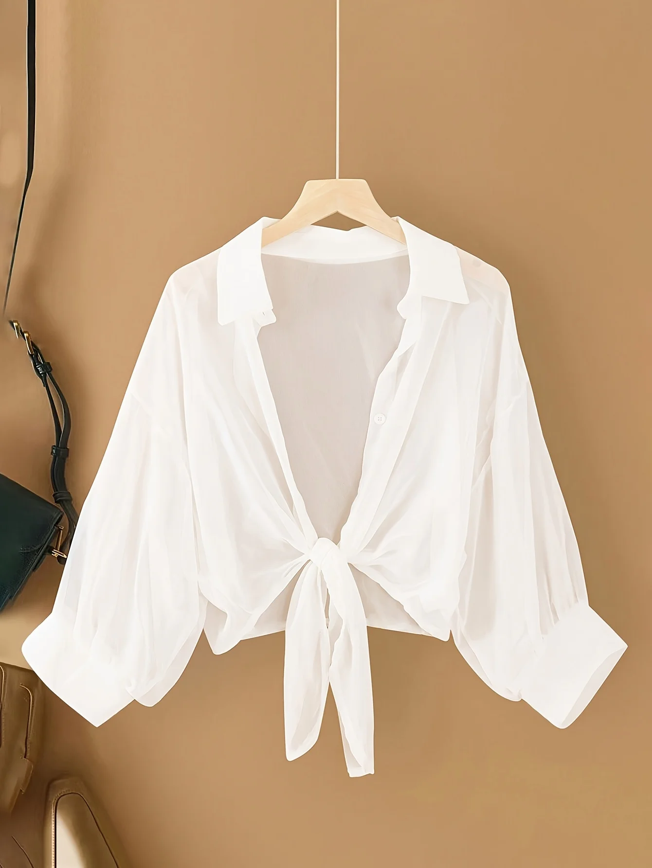 

Женская рубашка большого размера однотонного цвета с воротником-бабочкой, простая повседневная рубашка с длинным рукавом для защиты от солнца