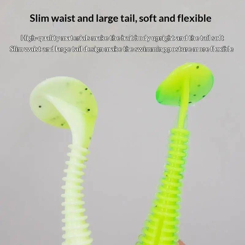 10Pcs Elastic Threaded Paddle Tail Soft Plastic Lures For Bass Trout Perch Durable Saltwater Fishing Tackle