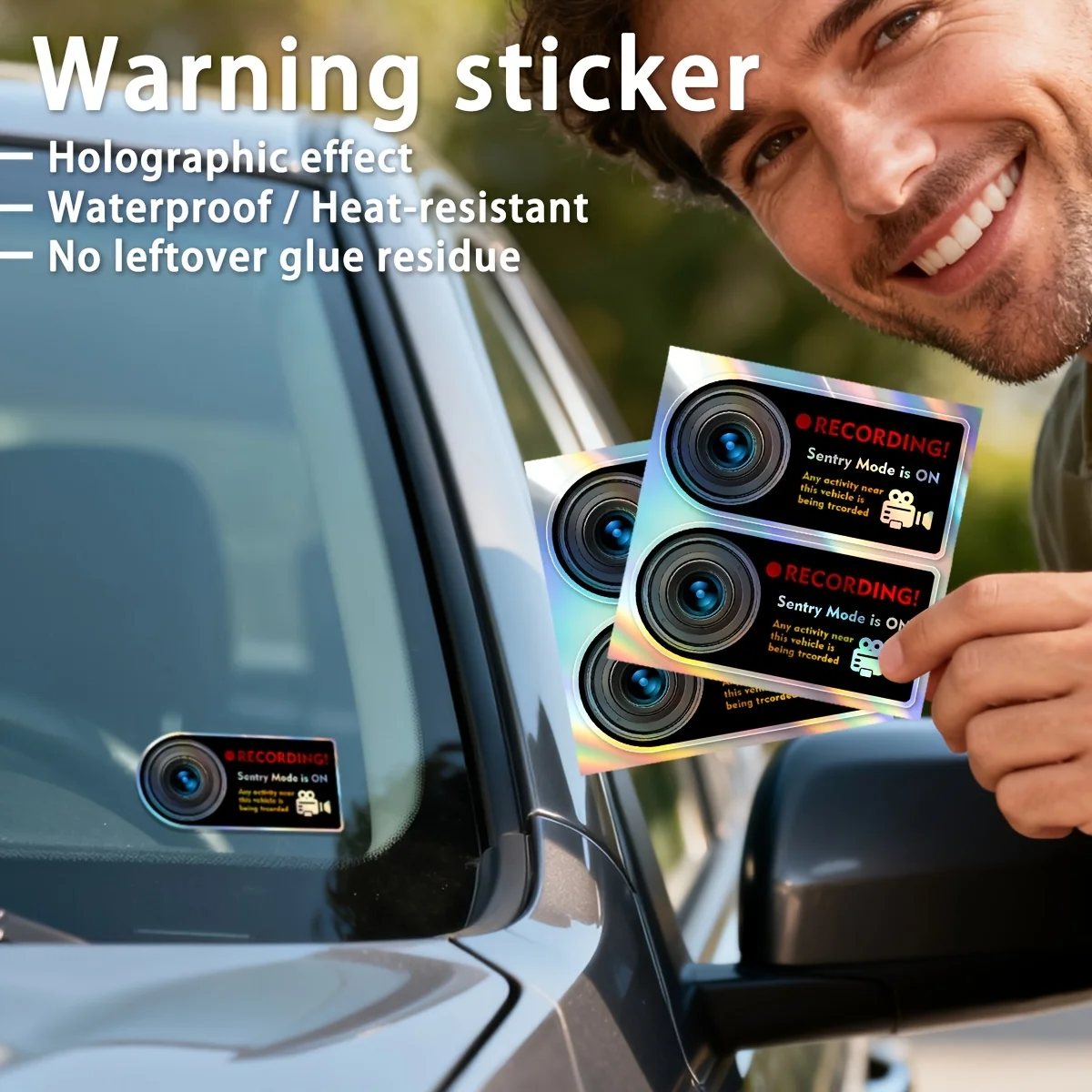 Black Sentry Mode Camera Warning Vinyl Sticker, Red Label Removable Security Decal for Car, Taxi, Truck Bumper