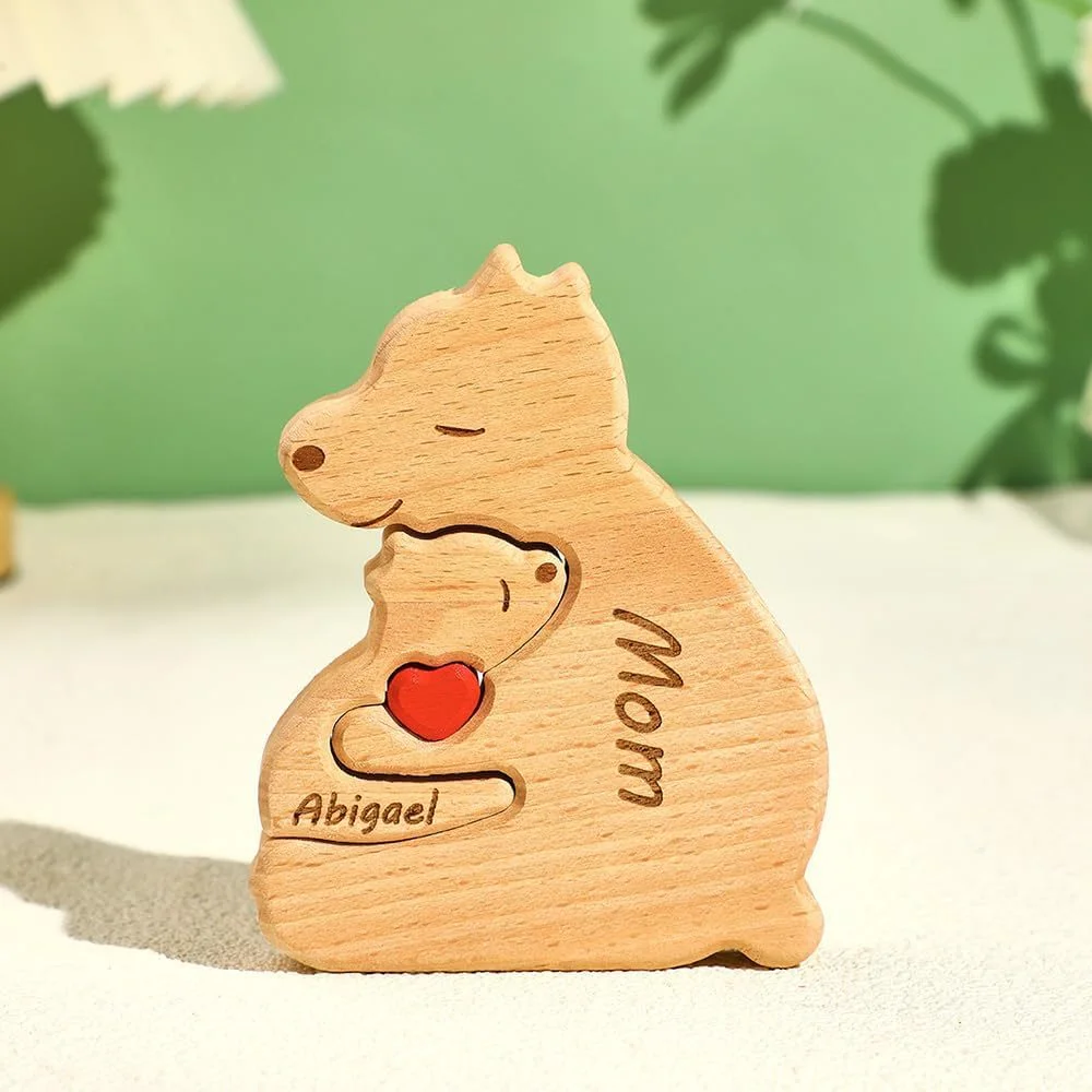 Customizable 3D Wooden Bear Art Decor Laser-Cut Handcrafted Warm Sentimental Gift for Mom Family