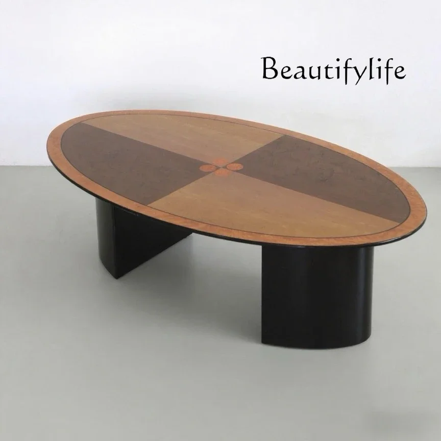 

yB Medieval style solid wood coffee table household small apartment designer creative oval coffee table