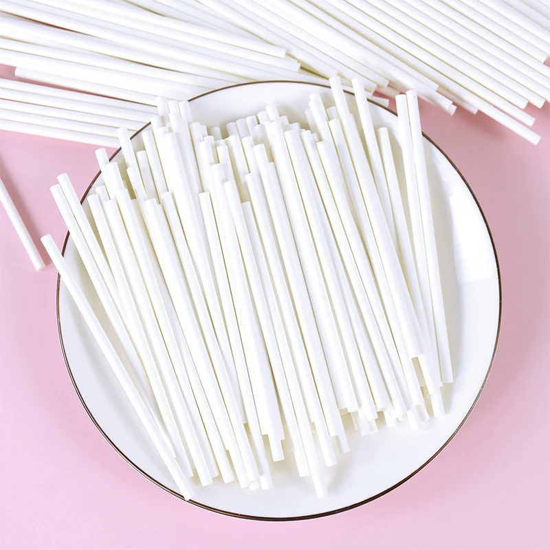 100pcs Solid Core White Lollipop Sticks DIY Chocolate Sugar Candy Lolly Pop Sucker Sticks Cakes Pop Sticks Baking Accessories