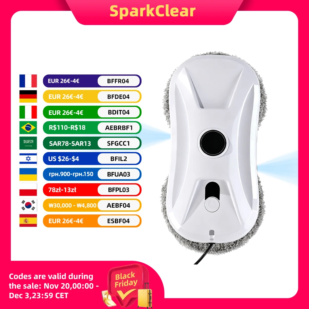 Intelligent Ultrathin Auto Ultrasonic WaterSpray Window Cleaning Robot Remote Control Electric Glass Wash Vacuum Cleaner Robotic