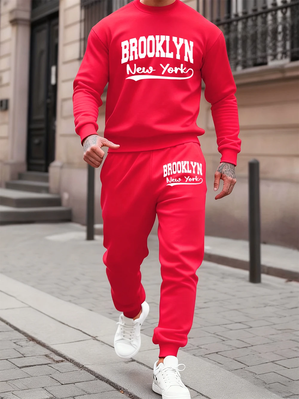 

2 Pcs Hoodies Set Men'S Brooklyn New York Printing Sweatpants Autumn Crewneck Loose Pants Sweatshirt Casual Fleece Warm Clothes