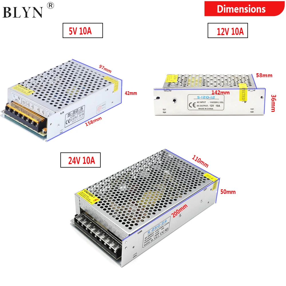 12V 10A Power Supply DC 24V 5V PSU 120W 240W 50W LED Lighting Transformer AC To DC Power Convert For LED Strip Light CCTV Camera