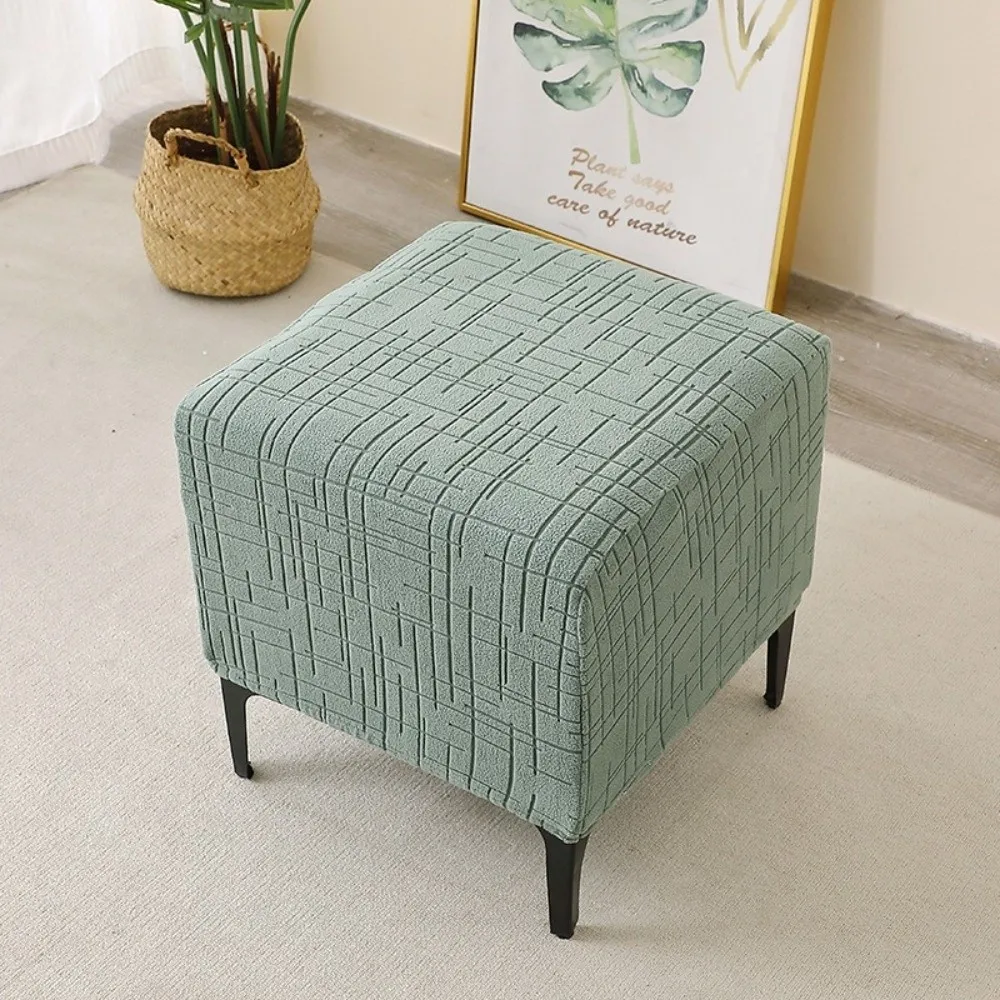 New Elastic Jacquard Ottoman Cover T-Shape Solid Color Square Stool Cover Soft Pouf Stool Cover Living Room