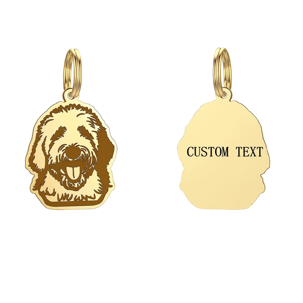 Stainless Steel Old English Sheepdog ID Tag Name Phone Collar Custom Engraved Keychains