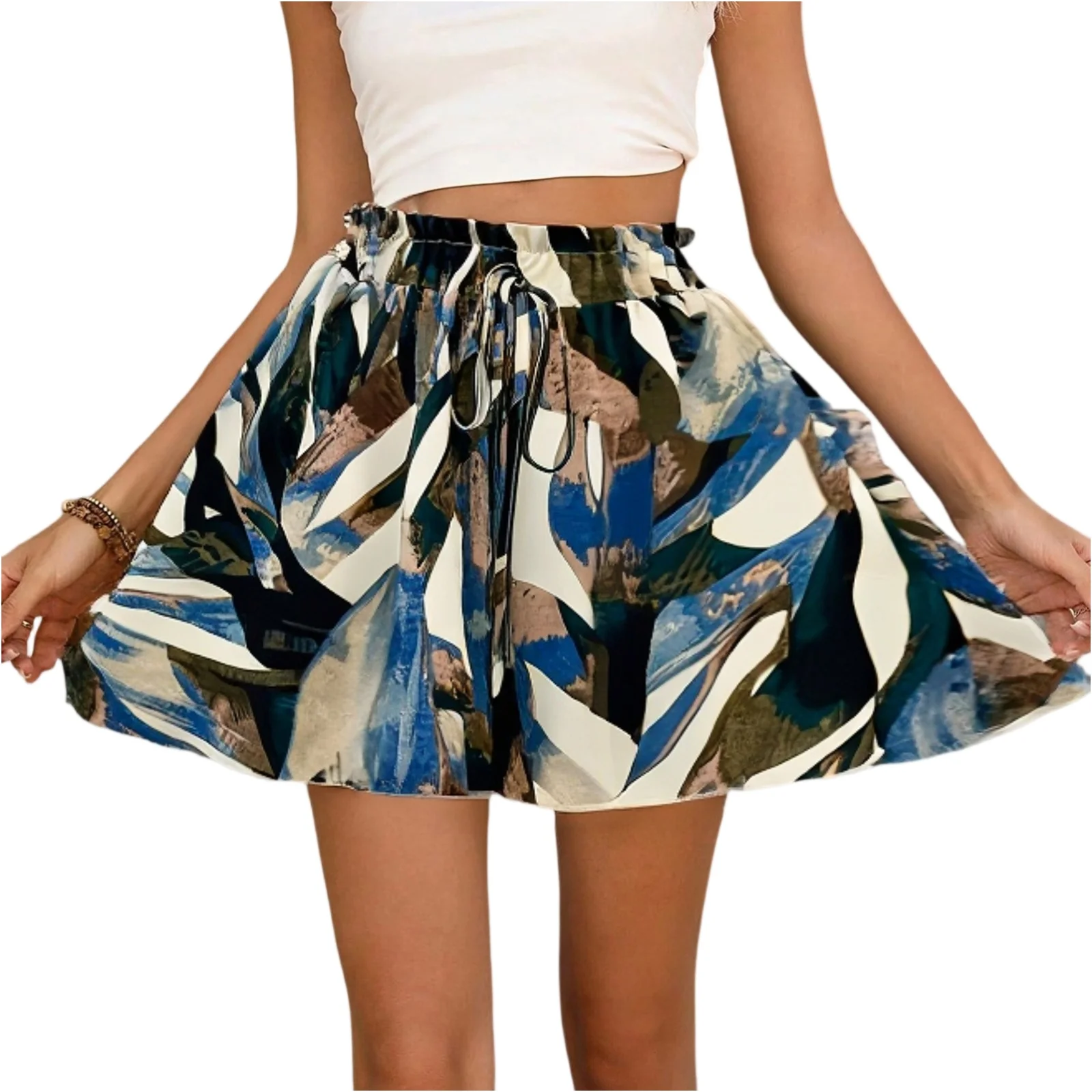 

Летние повседневные легкие удобные шорты для отдыха на шнурке, пляжные широкие шорты, женские мягкие широкие шорты с пляжным принтом