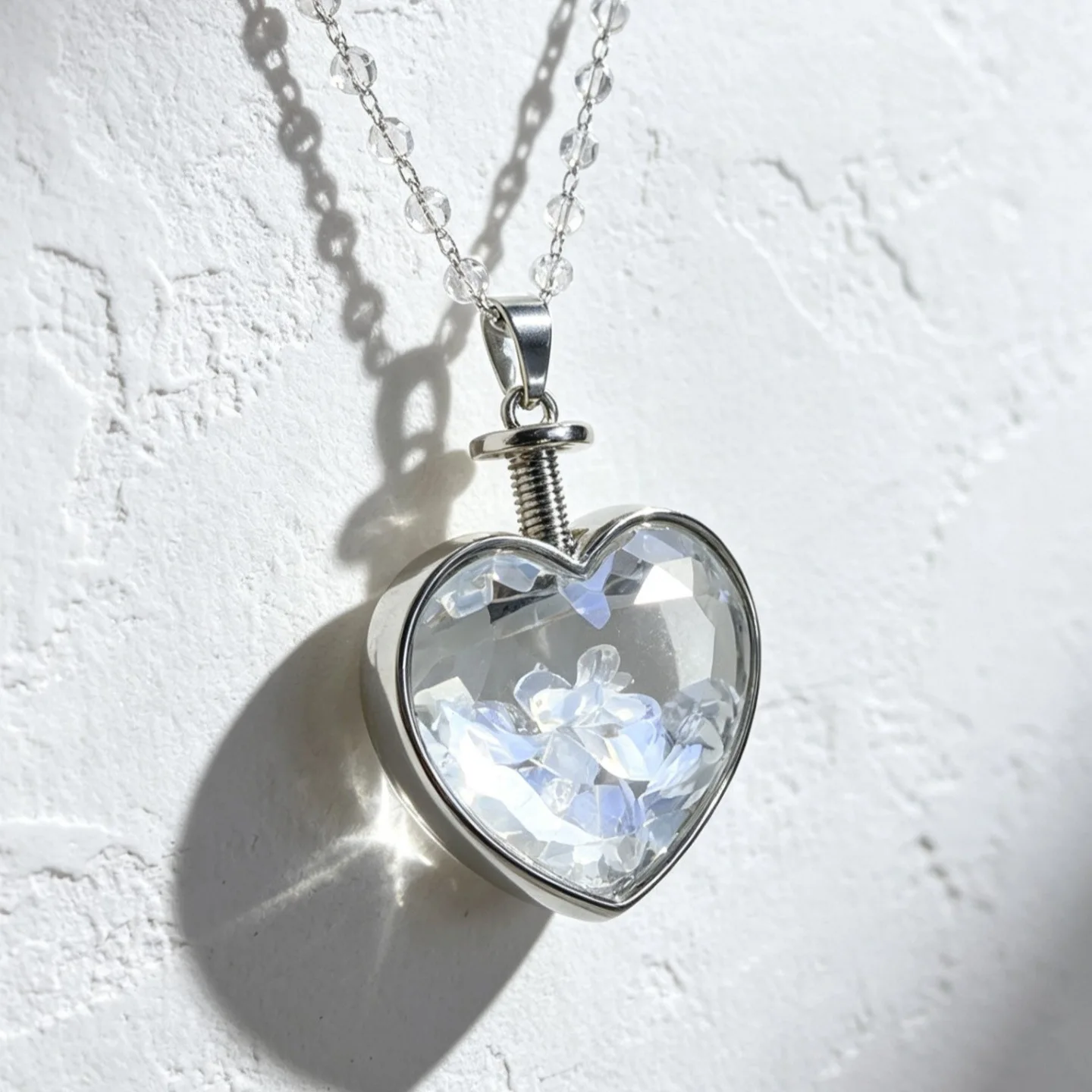 

Natural Crystal Heart Locket Necklace Transparent Beaded Wishing Bottle Pendant collares para mujer Jewelry Gift