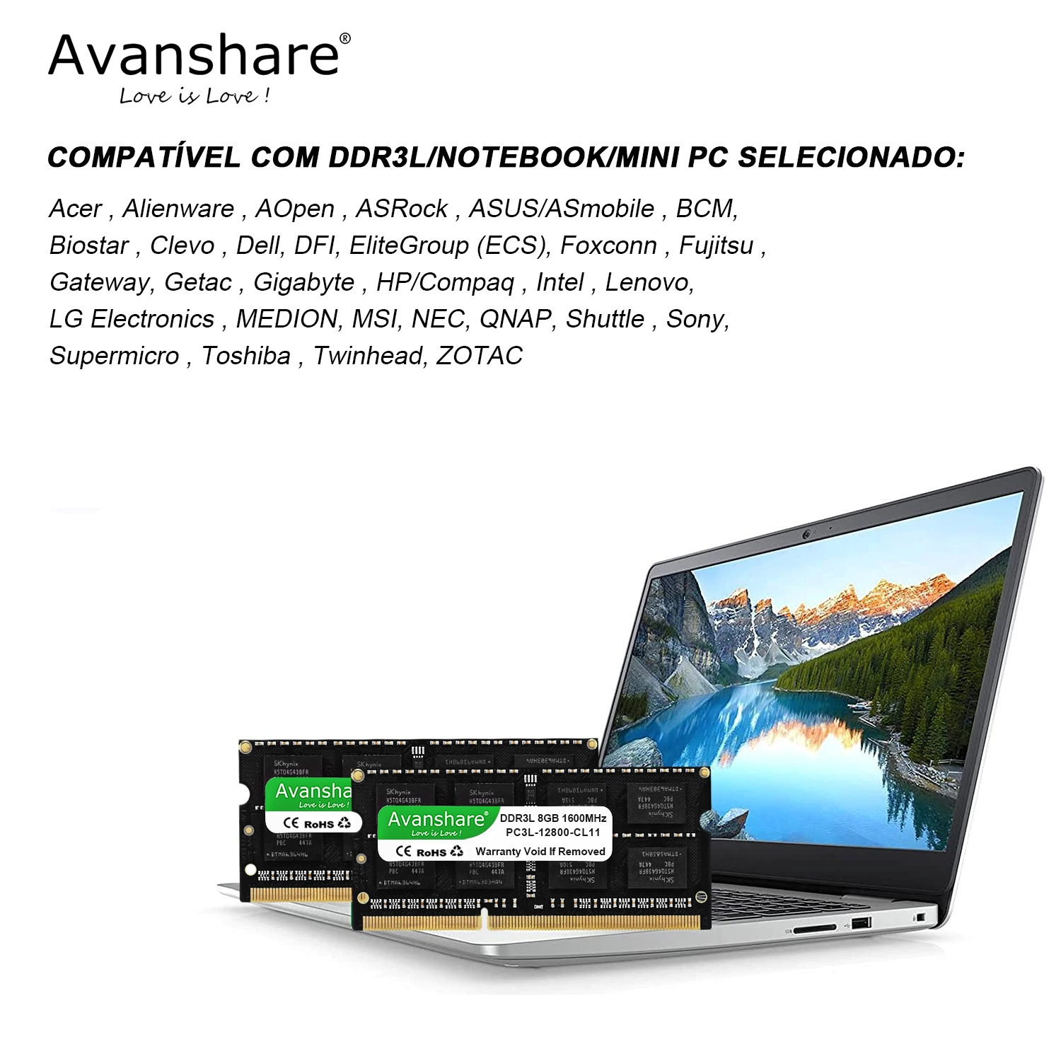 Imagem -03 - Avanshare 10 Unidades de Memória Ram para Laptop Ddr3 Ddr3l 8gb 4gb 1600mhz 1333mhz Sodimm 1.35v 1.5v Pc3 Pc3l12800s Pc3-10600s Não-ecc