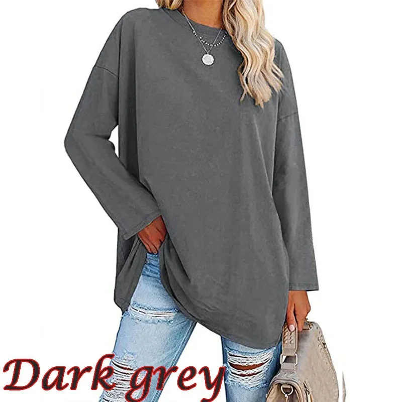 Summer New Leisure Fashion Women Tops Spring And Autumn Long Sleeve Casual Loose Pullovers Solid Color T-Shirts Bottoming Shirts