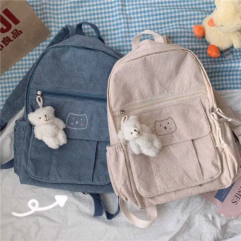 

BOMO Corduroy Backpacks for Ladies Fashion Simplicity Korean Popular Bag Casual Versatile Collegiate Style Female Backpack