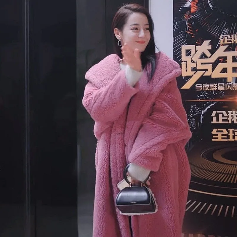 

A new large-sized lambskin and cotton overcoat style fashionable loose long Korean-style coat