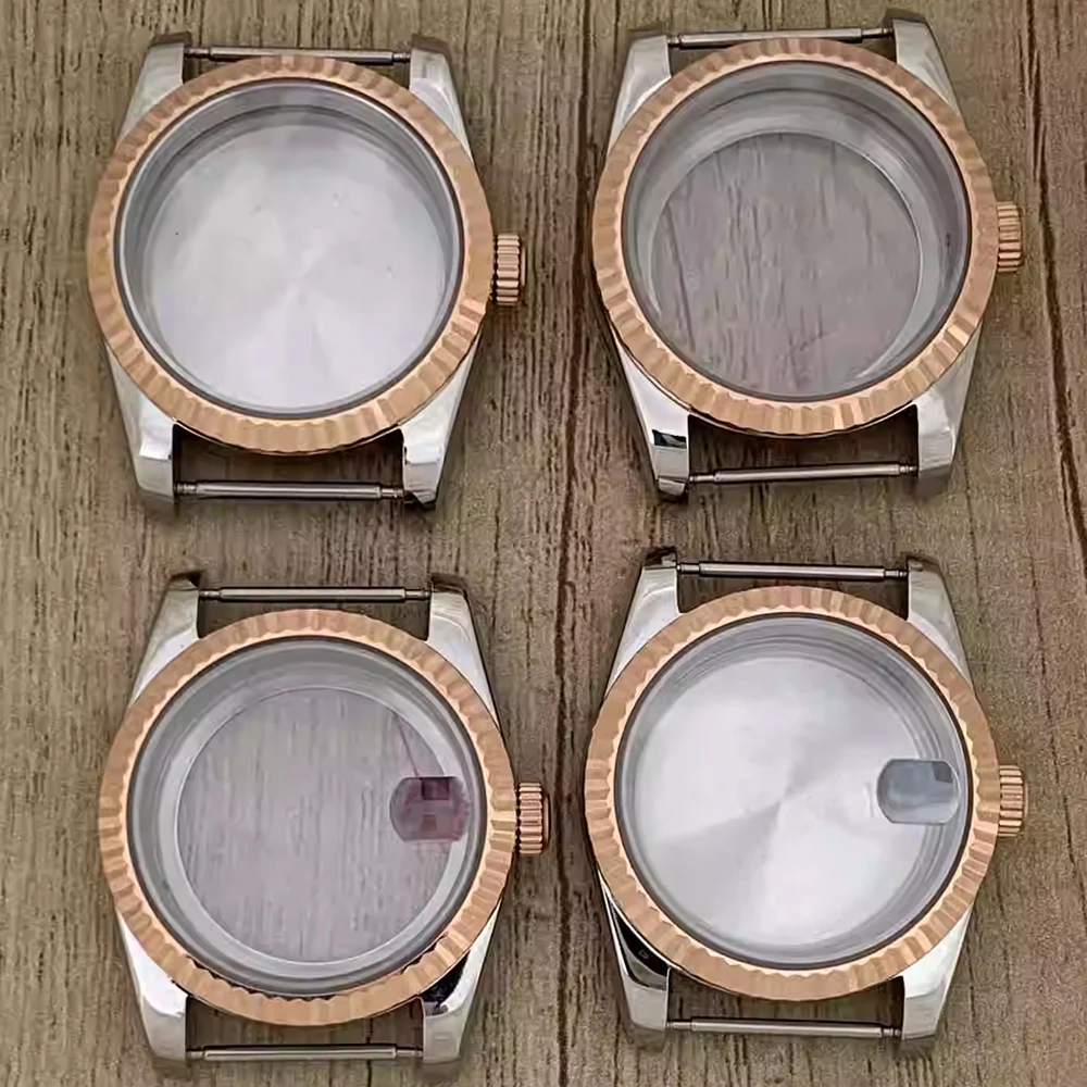 NH35 Case 36mm Rose Gold Dense/Transparent Bottom Sapphire Mirror Waterproof Watch Case for NH35 NH36 4R Movement Watch Shell