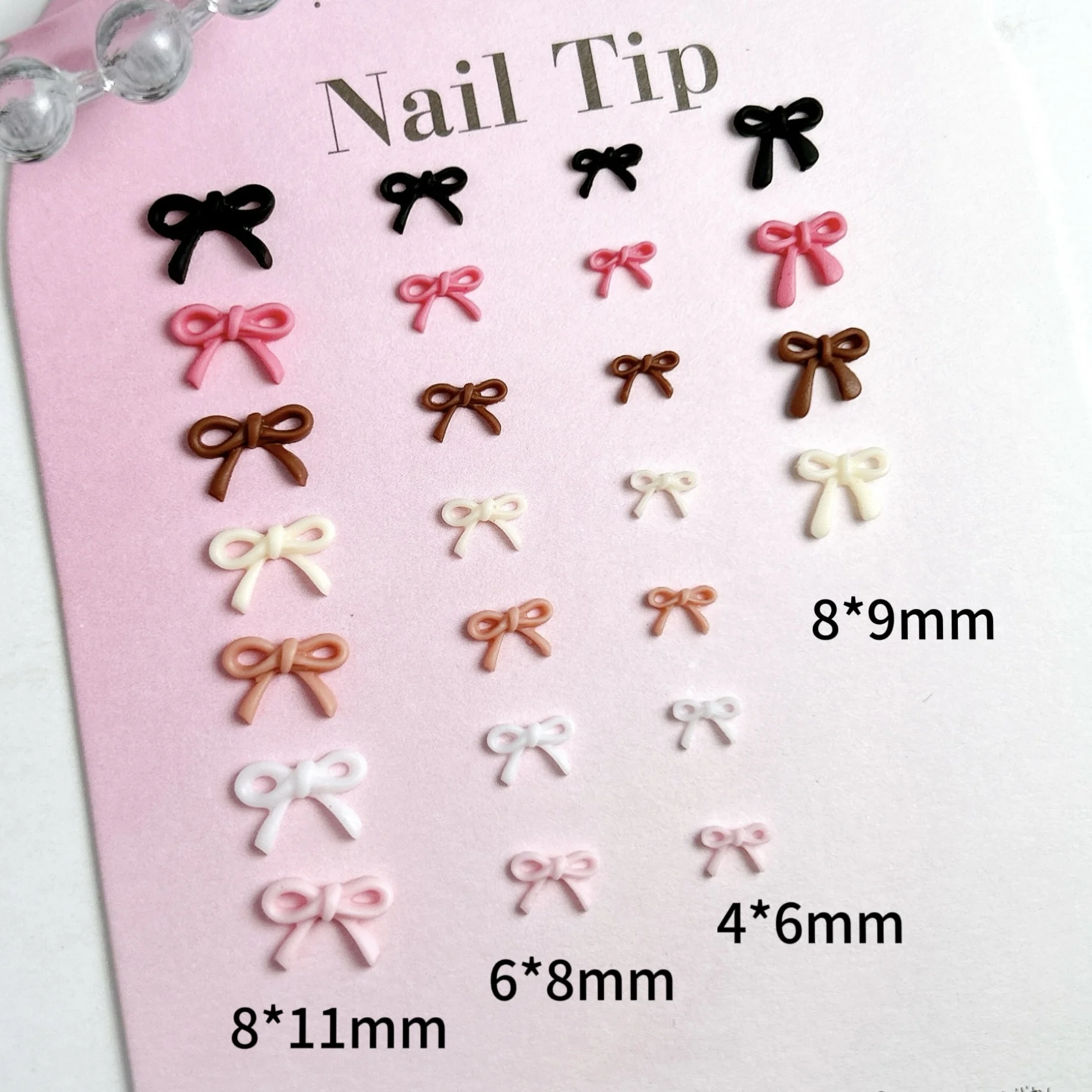 50PCS Sweet Solid Color Line Bows Nail Charms Multi Sized Hollowed Bowknots Resin Nail Art Decorations for DIY Nails Ornaments