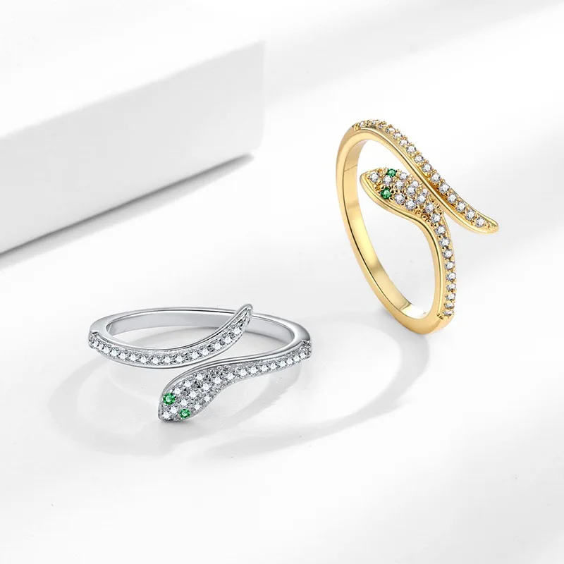 925 Sterling Silver Luxury Fashion Open Snake Finger Ring for Women Shiny Zircon European Party Jewelry Accessories Gifts