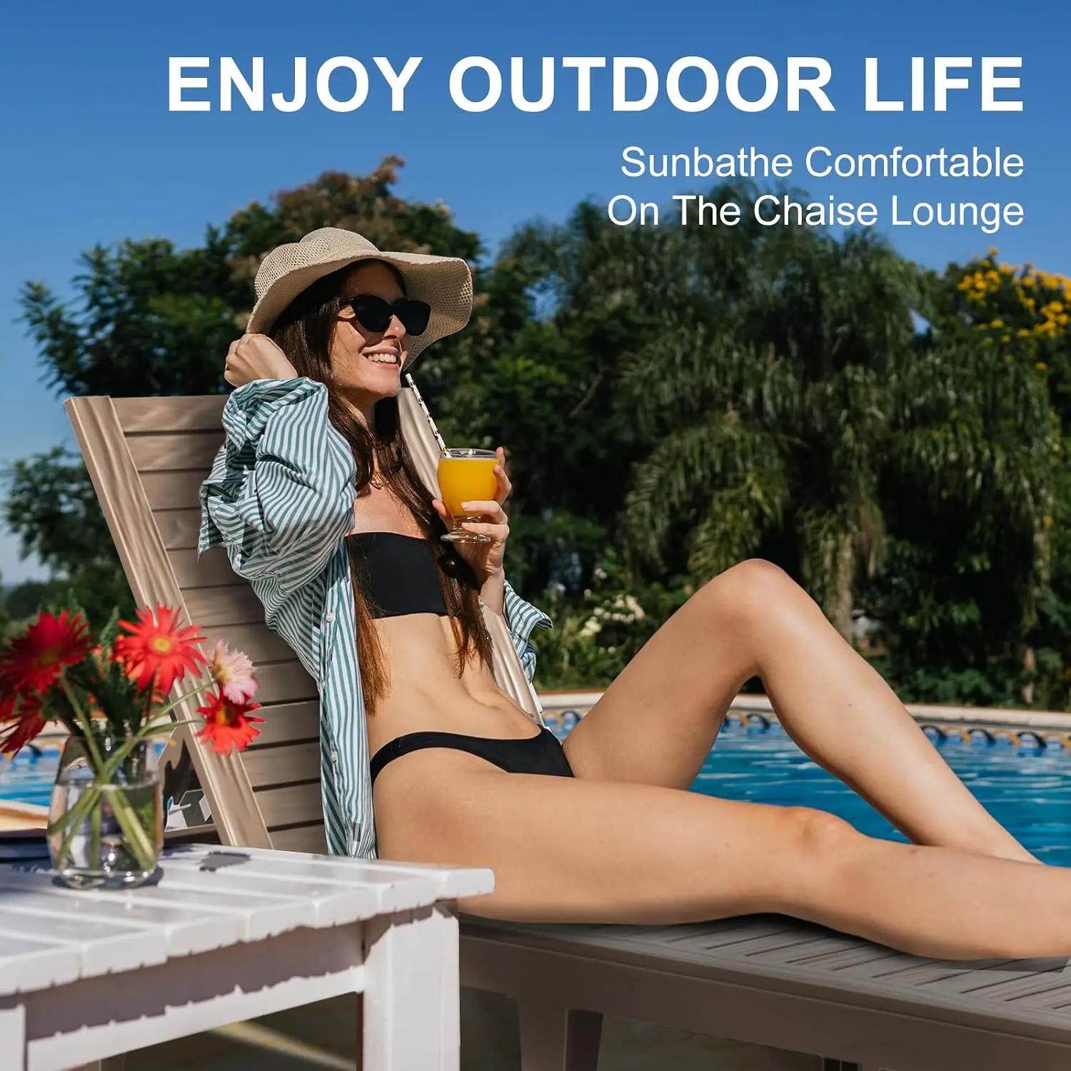 5-Position Adjustable Outdoor Chaise Lounge Chair, Waterproof Resin Patio Pool Beach Lounger, Grey, 2 Pack, Customized
