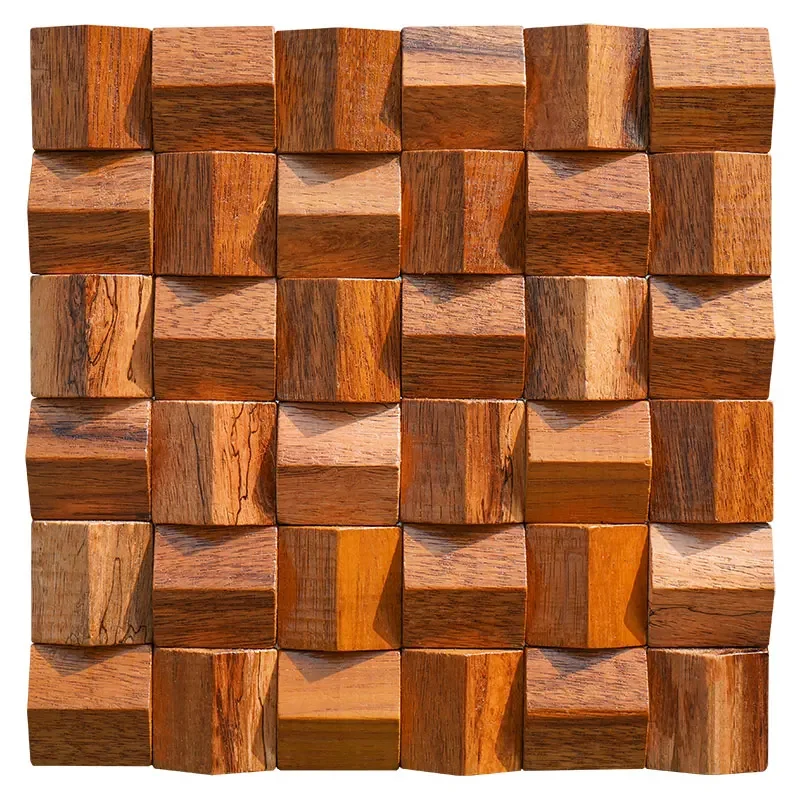 3D Triangle Solid Wood Mosaic Tile Acoustic Diffuser Panel for Office Company Art Wall Panel Decor Background Wall Decoration