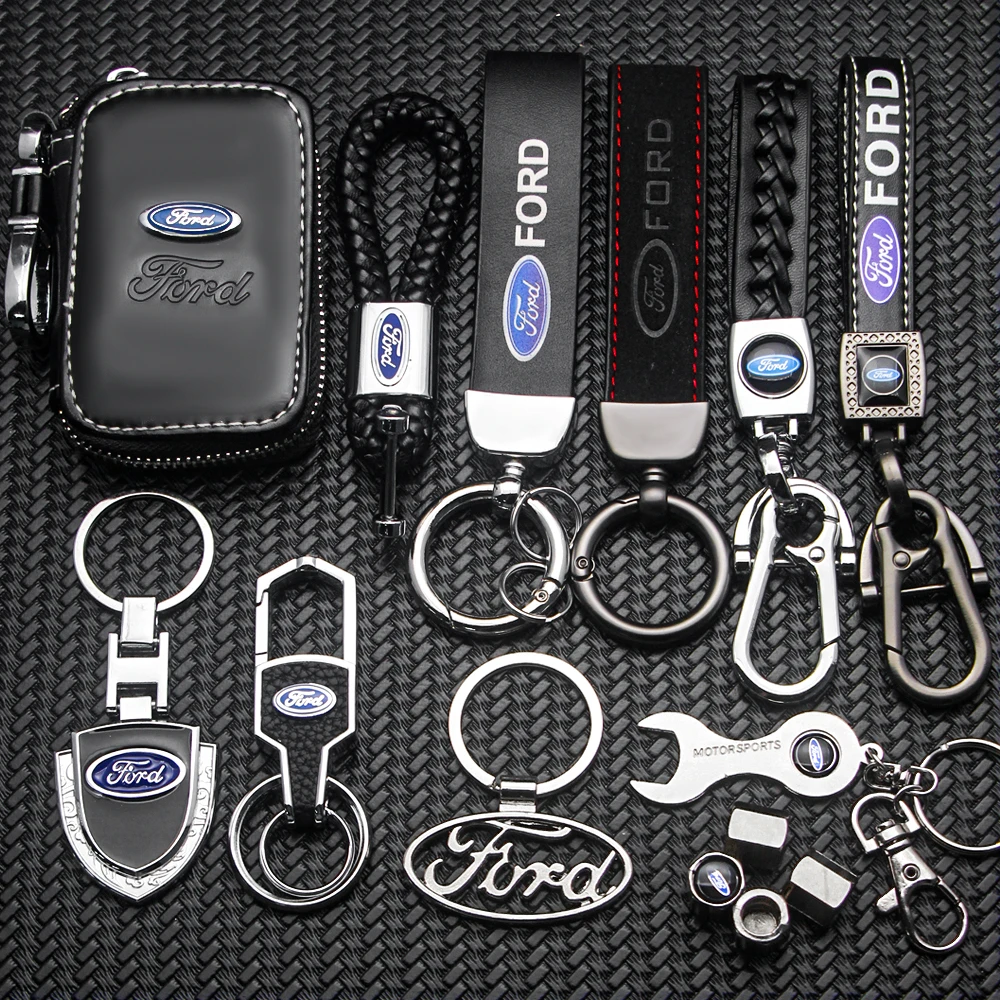 Llavero Metálico con Emblema de Cuero para Auto Ford, para Mustang, F150, Super Ranger, Bronco, Duty, F350, Expedition, Escape, Accesorios para Auto