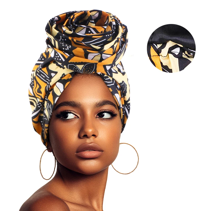 Neue Frauen Afrikanischen Druck Stretch Bandana Kopf Wrap Satin Floral Ankara Dashiki Hochzeit Party Kappe Beanie Moslemisches Hijab Motorhaube – Detail 9