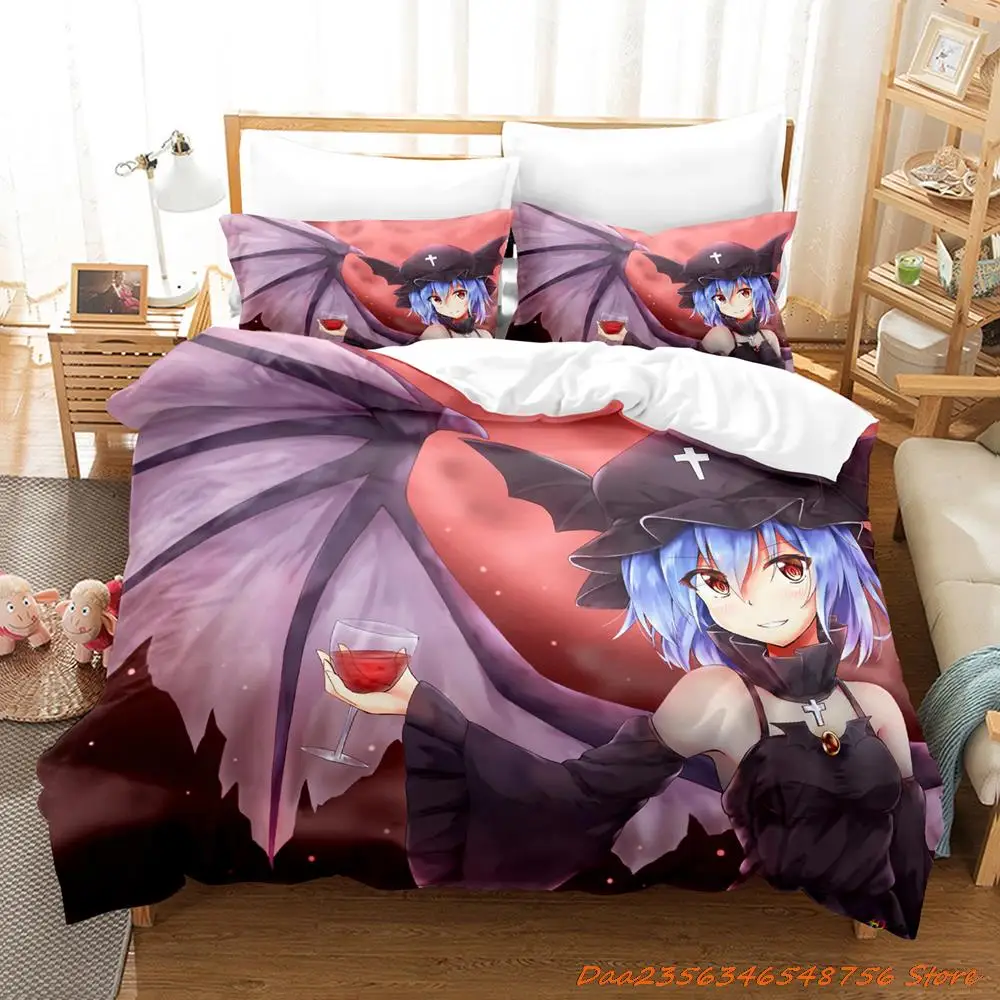 Touhou Project Remilia Scarlet Bedding Set Cartoon Anime three-piece set Adult Kid Bedroom Duvetcover Sets 3D devil Girls 2025