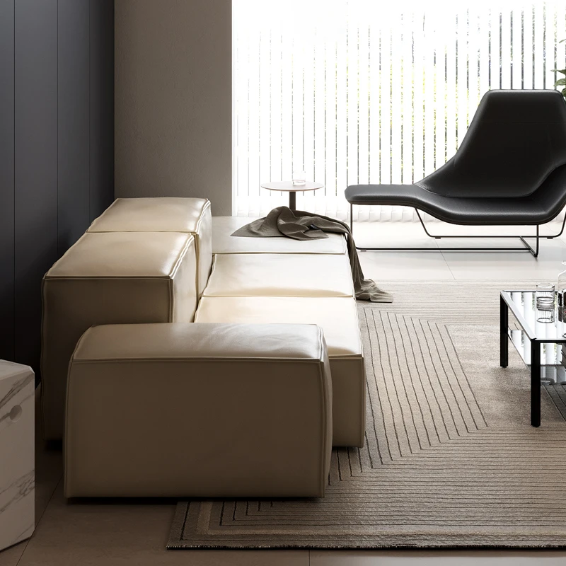 Medieval modern minimalist style first layer full leather module sofa