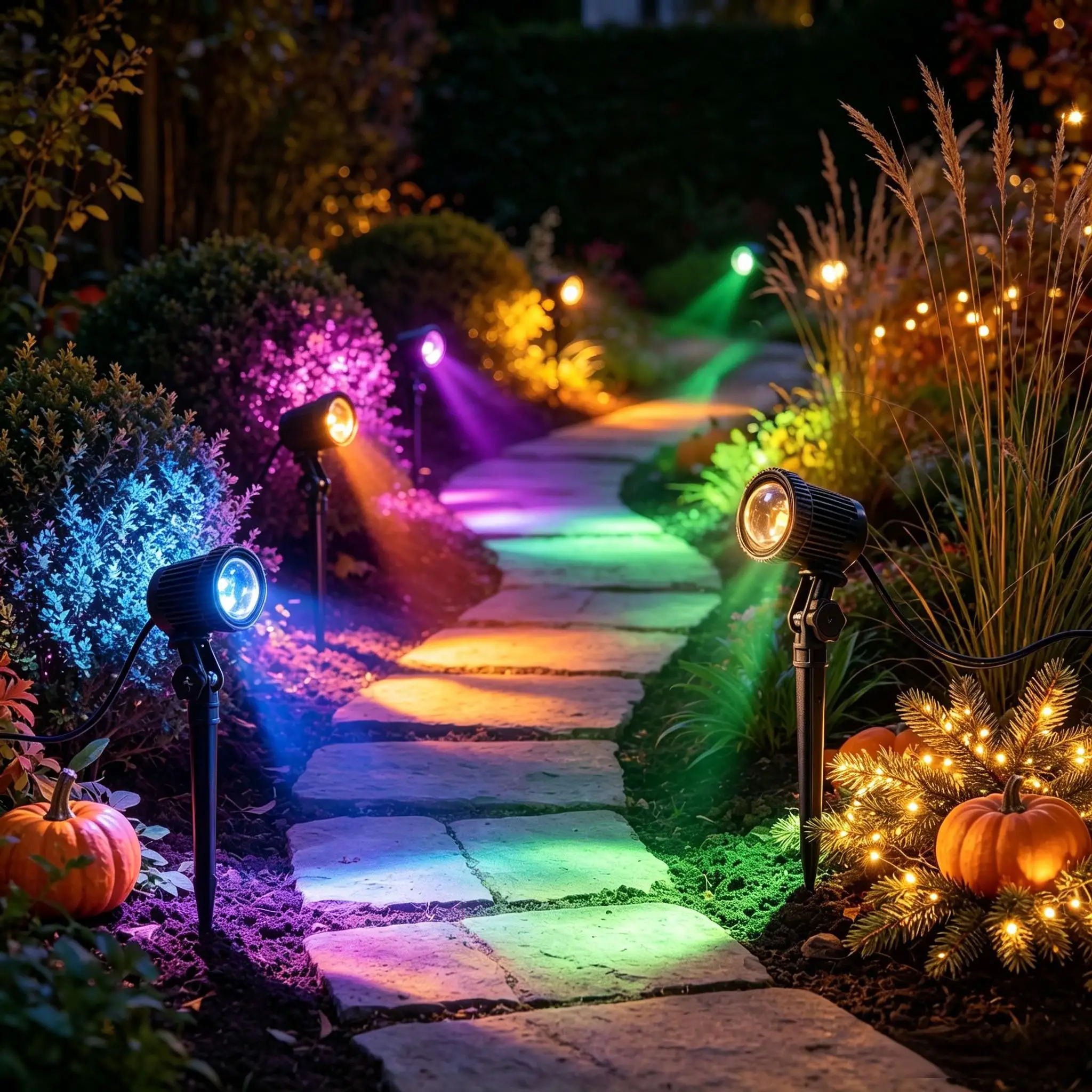 Solar RGB Outdoor Spotlight, APP Control Waterproof Color-Changing LED, Ideal for Garden Pathways, Halloween Christmas Decor, Two-In-One