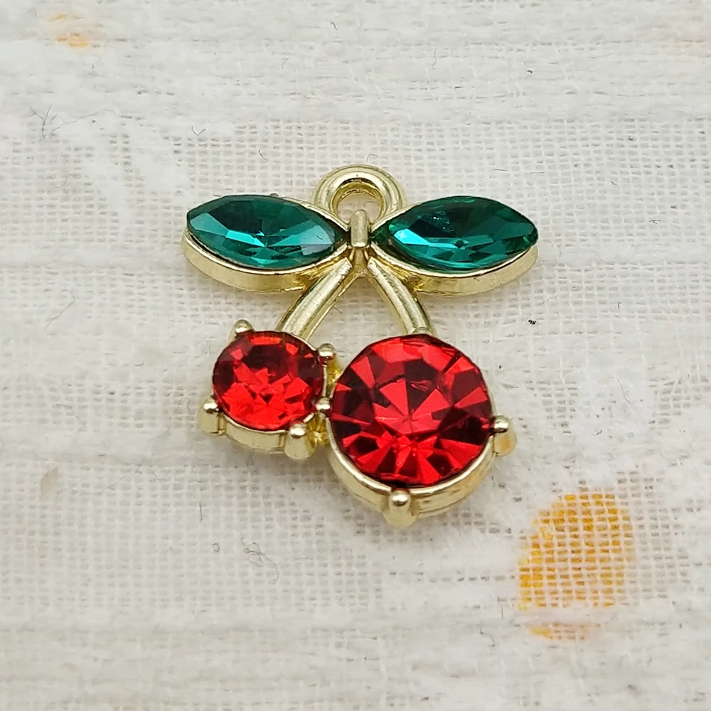 10pcs Cherry Charm for Jewelry Making Necklace Keychain Phone Pendant Diy Accessories Alloy Metal Gold Plated
