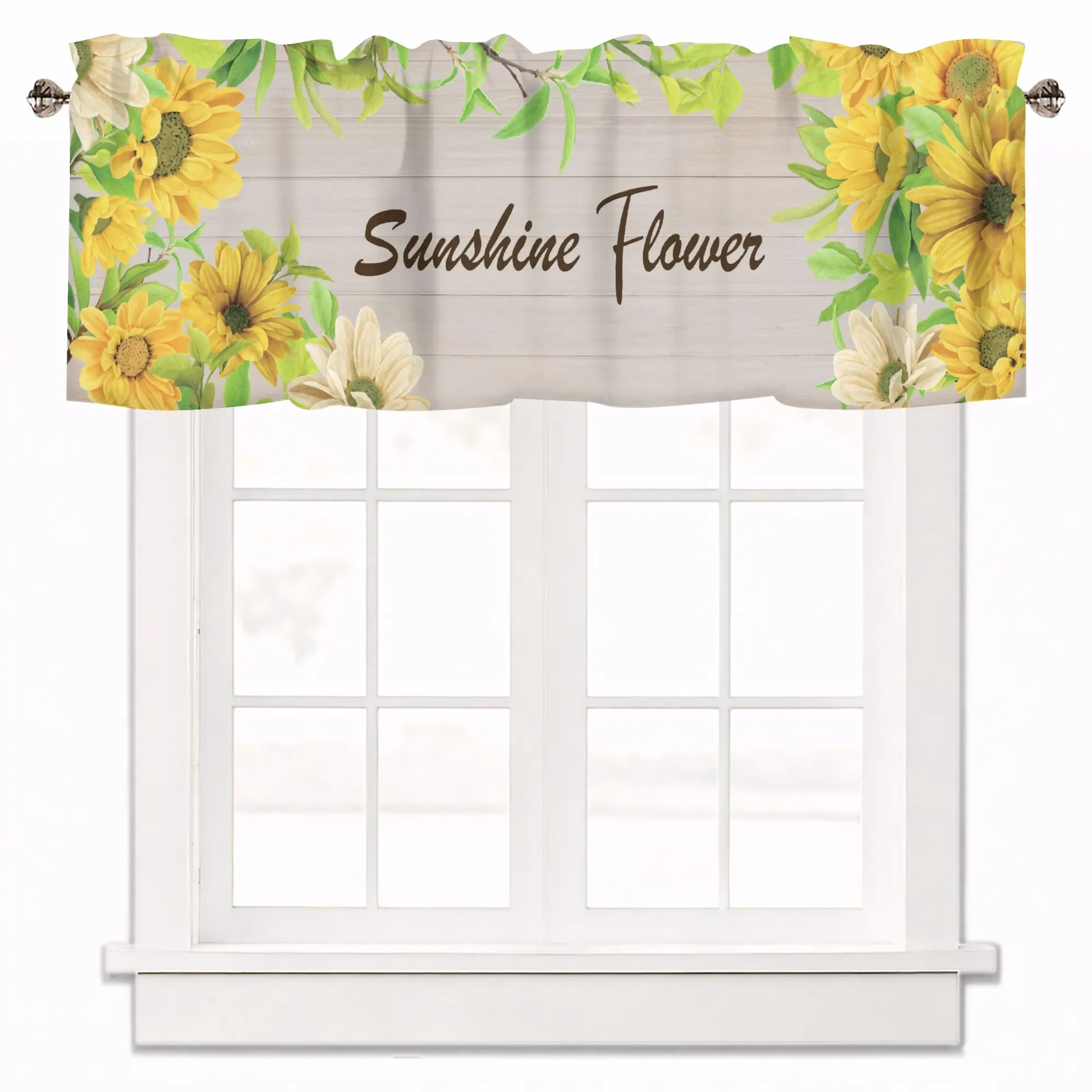 Window Curtain Valance Sunflower 1 Panel, Farmhouse Style Window Treatment Flowers Rod Pocket for Cafe Kitchen Bathroom