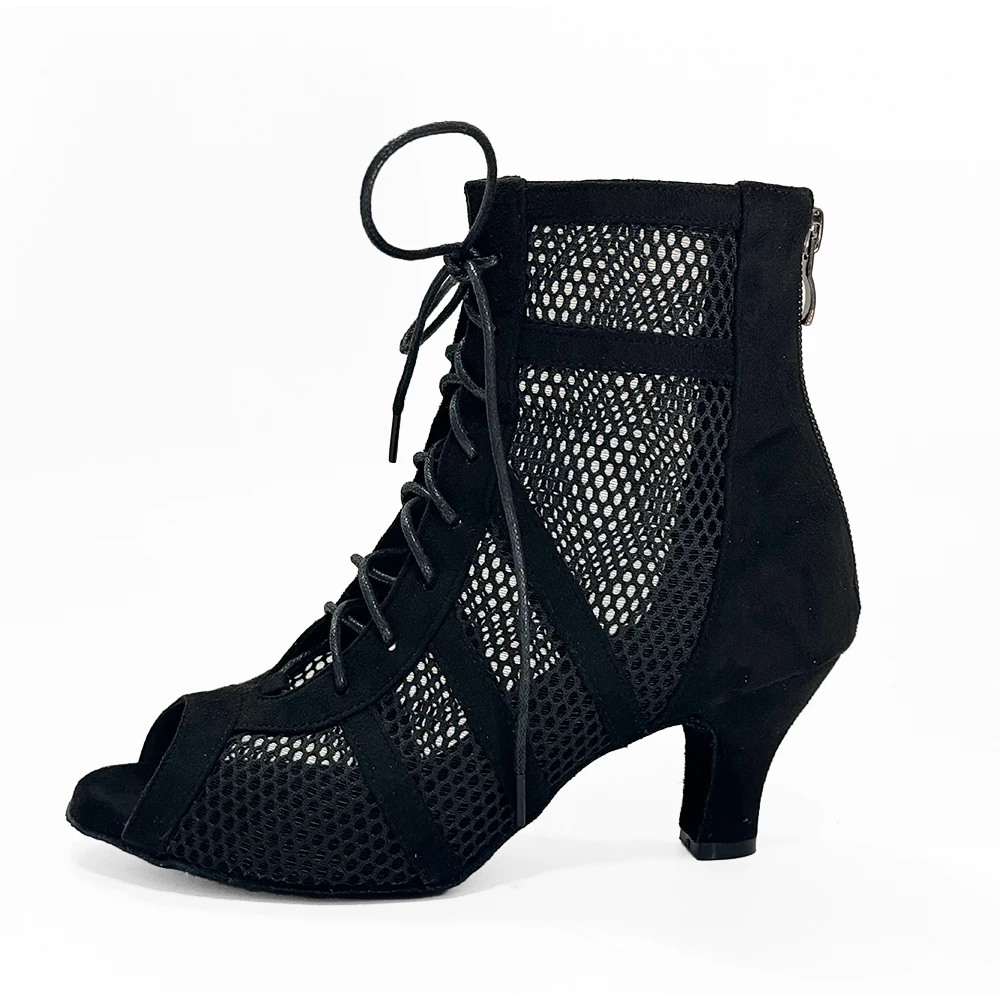 Zipper Dance Booties Latin Salsa Black Suede Leather Dance Shoes Women Dance Shoes In Different Heels 8.5cm 7.5cm 6cm QT-006