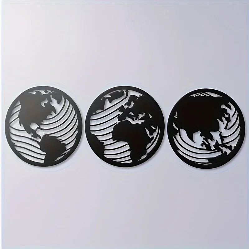 CIFBUY 3pcs World Map Metal Wall Art Set Travel Theme Minimalist Wall Decor for Office Living Room Home Gift for Housewarming