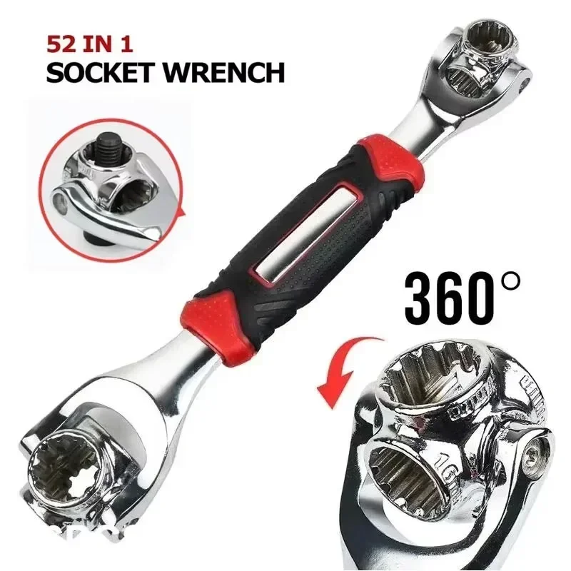 

1 шт., 52 в 1, инструменты, головка, универсальные шлицевые болты с храповым механизмом, ручные инструменты, вращающиеся на 360 градусов, тигровый ключ, гаечный ключ
