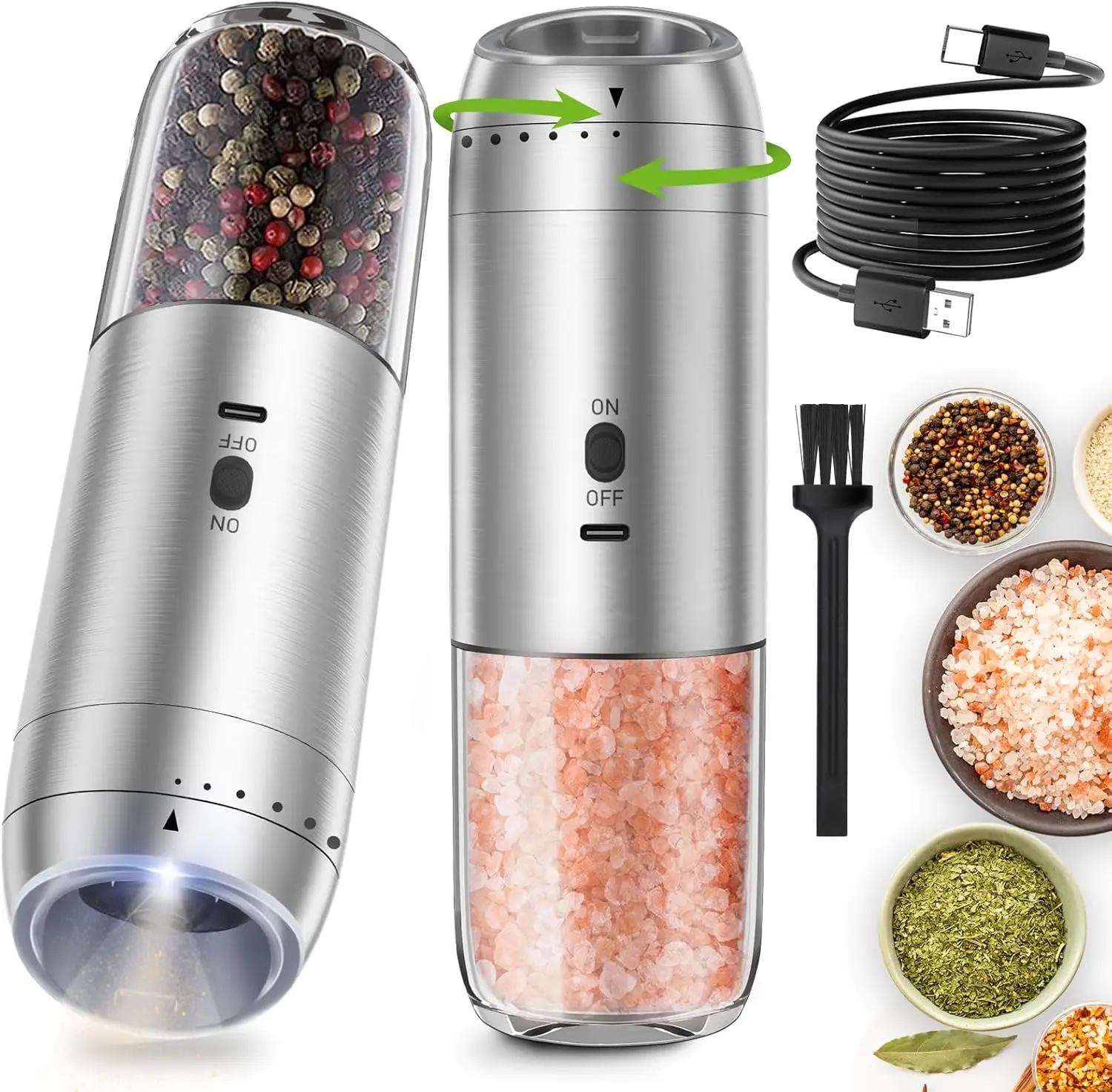 

Gravity Salt and Pepper Grinder Set, Electric Salt and Pepper Grinder, Refillable Pepper Mill with Adjustable Coarseness &amp
