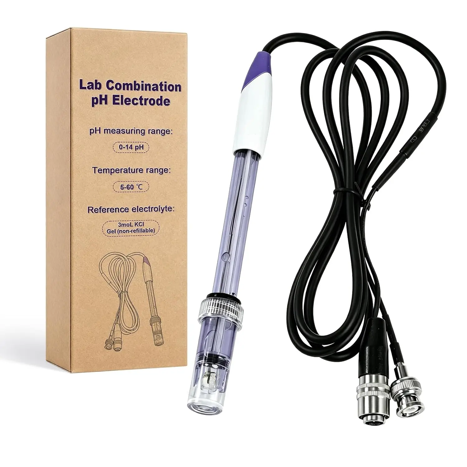 Epoxy Resins pH Electrode Probe 0-14 pH BNC Connector Industrial Laboratory Sensor for Wastewater Aquaculture Hydroponics
