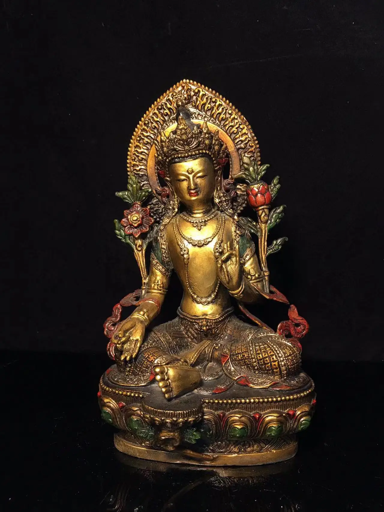 Antique Chinease copper Painted Green Tara Buddha statue, Handicrafts,#04, best collection&adornment,#018, Free shipping