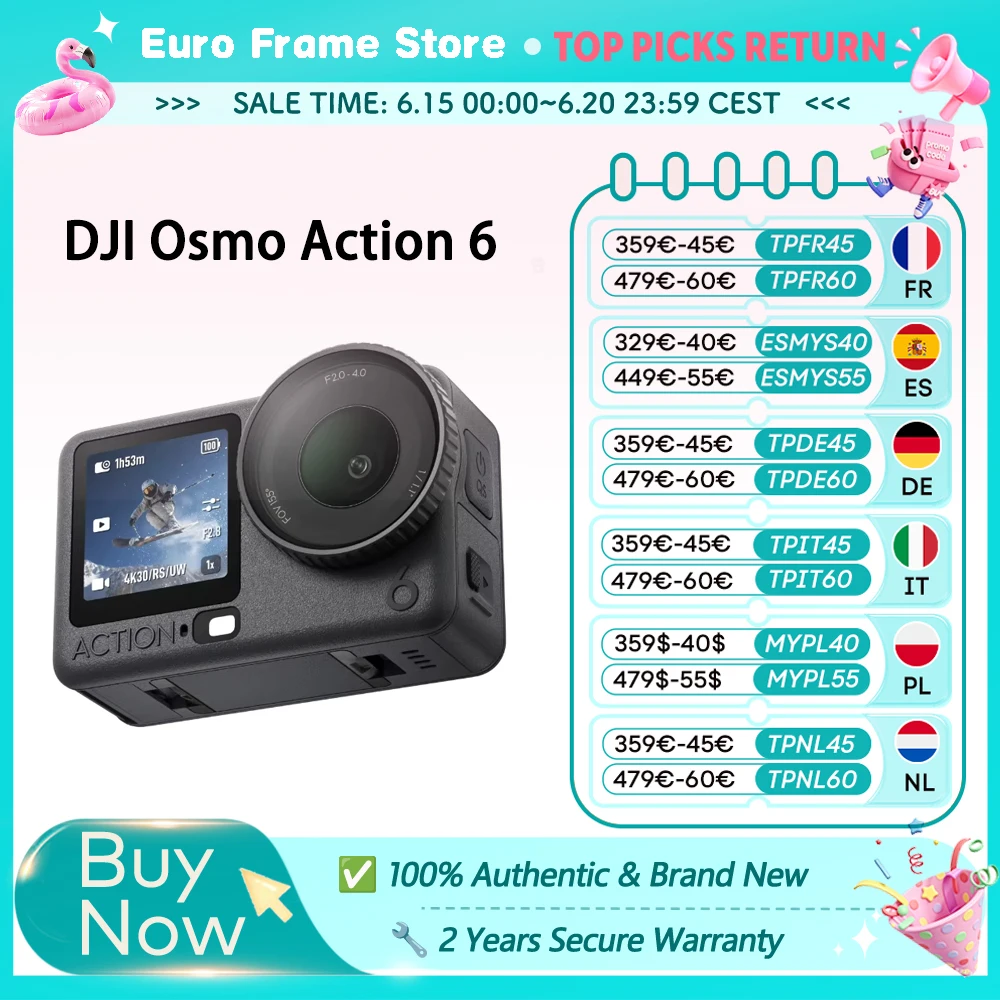DJI Osmo Action 6 Action Camera con apertura variabile, sensore quadrato da 1/1.1 pollici, nuova versione 4K con Free Cropping.
