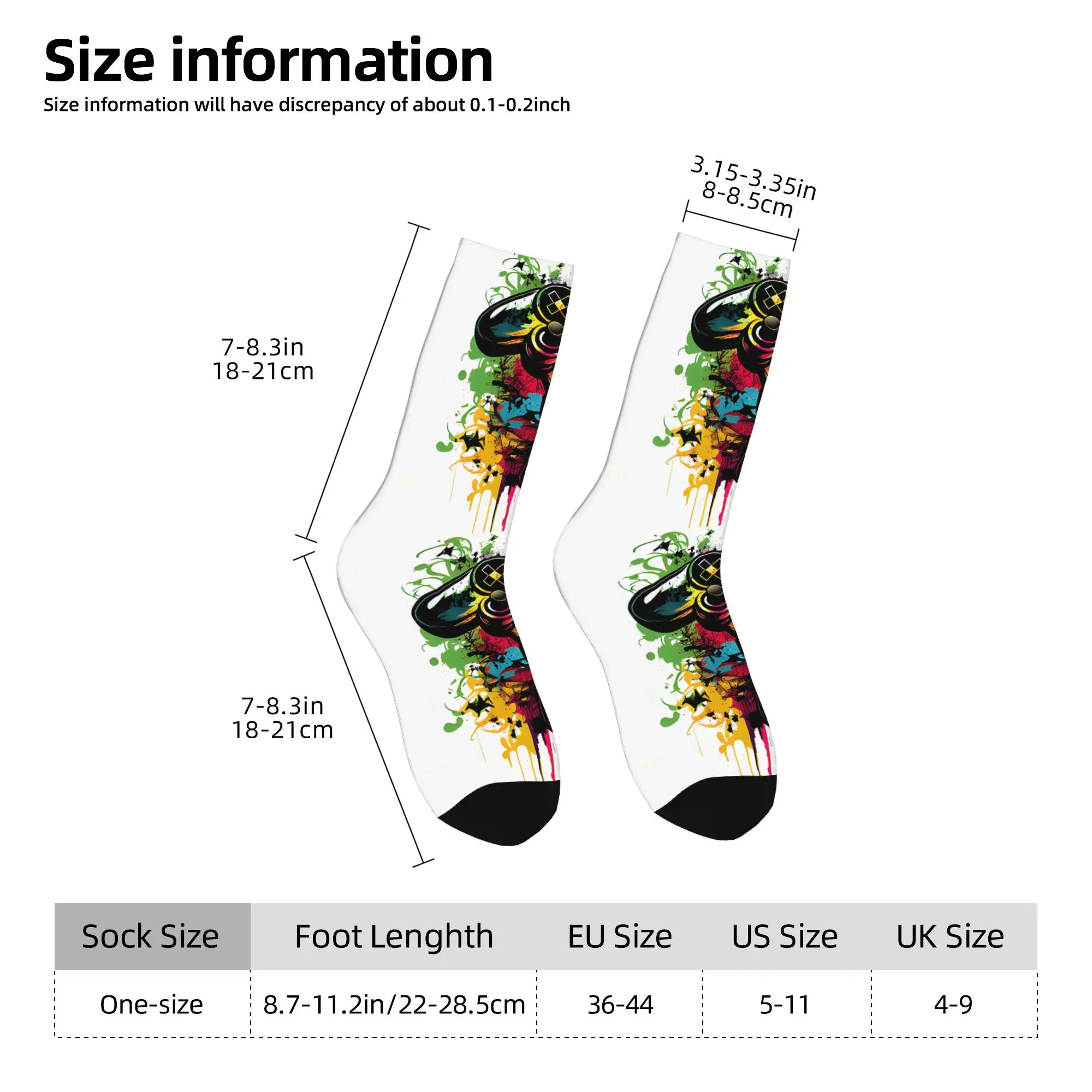 1pc Video Game Controller Paint Splatter  Printed Men's Socks Novelty Hip Hop Harajuku Pattern Crew Sock Casual Gift