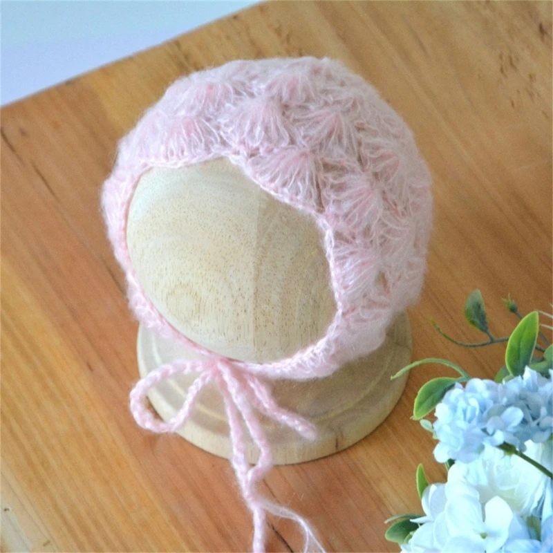 Gorro bebé Mohair para fotografía recién nacidos, tocados para sesiones fotos Color sólido