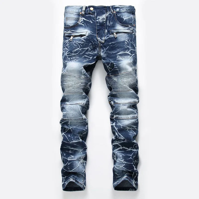 Autumn New Jeans, Men's Blue Stretch Biker Trousers, Broken Hole Jeans, Fashion Popular Men Denim Pants Big Size 29-42