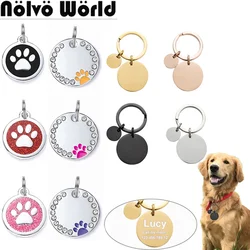 5/20/50PCS 2.5CM Round Paw Shape Personalized Name Collar Engraved Tags For Custom Cat Dog Necklace Telephone Number Pet Tags