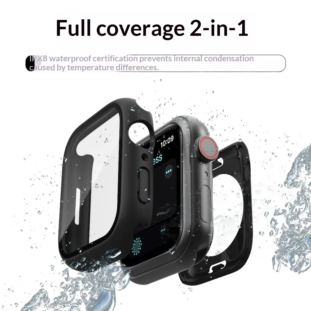 Case for Apple Watch Series 11/10/9/8/7/SE/3/6/5 Screen Protector 360° Full Protective Tempered Glass Face Cover+Back PC Bumper