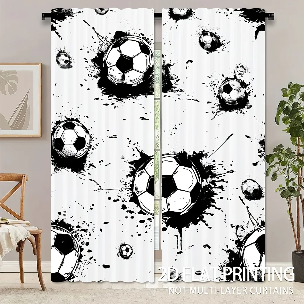 2 Panels Soccer Ink Splatter Curtains Sports Art Print for Living Room Bedroom Bathroom Cafe Home Decorative Drapes