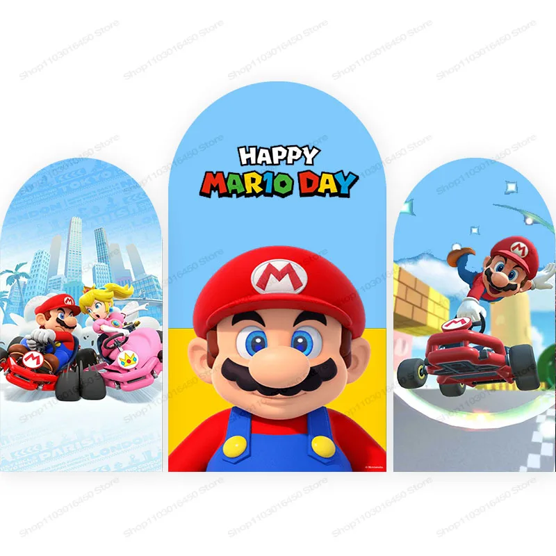 Bandai Super Mario Arch Backdrop Kids Birthday Party Decoration Boys Doublesides Photography Background Polyester Studio Props