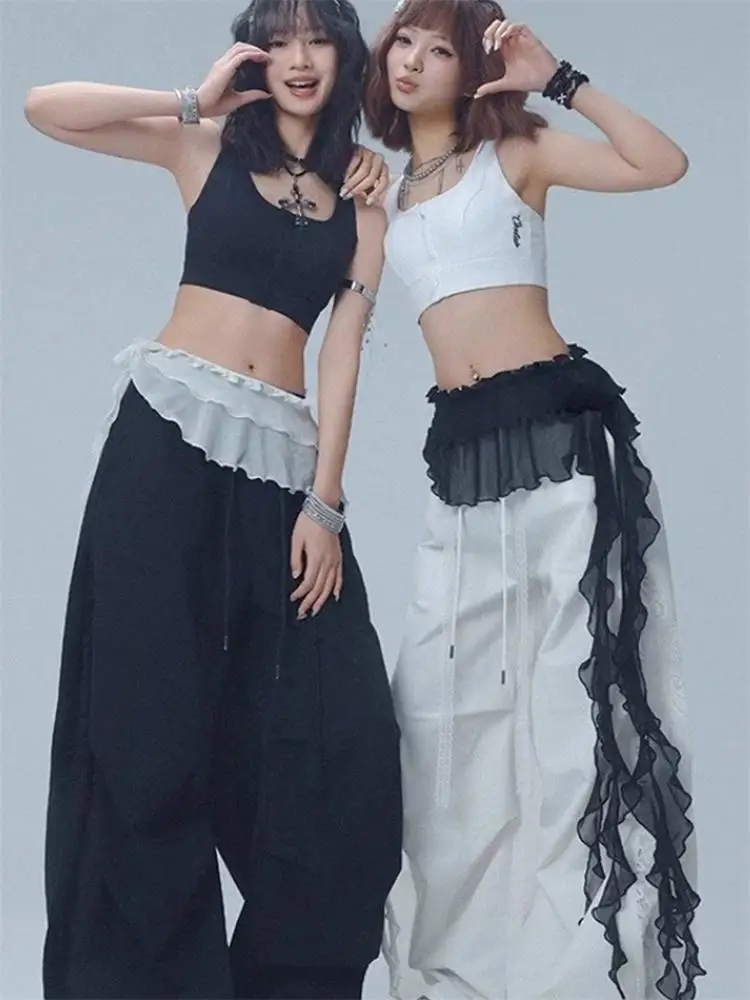 

Sexy Net Skirt with Tassel Accents Layered High Waist Dance Accories American Sle Jazz Sensation Streetwear Midi Skirt