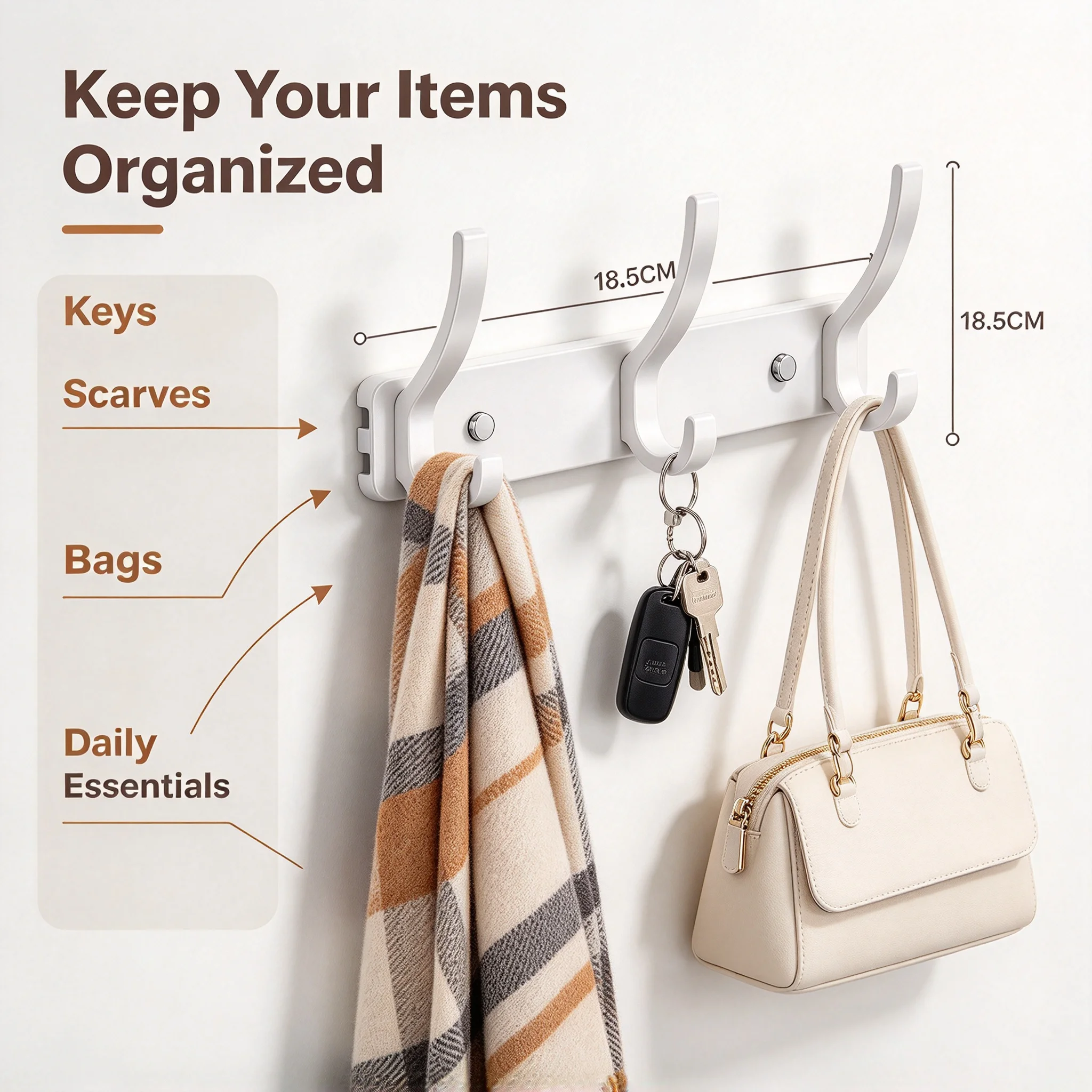 Foldable No Drill Coat Hanger 1 Pack Multi Hook Integrated Adhesive Mount Tidy Entryway Storage