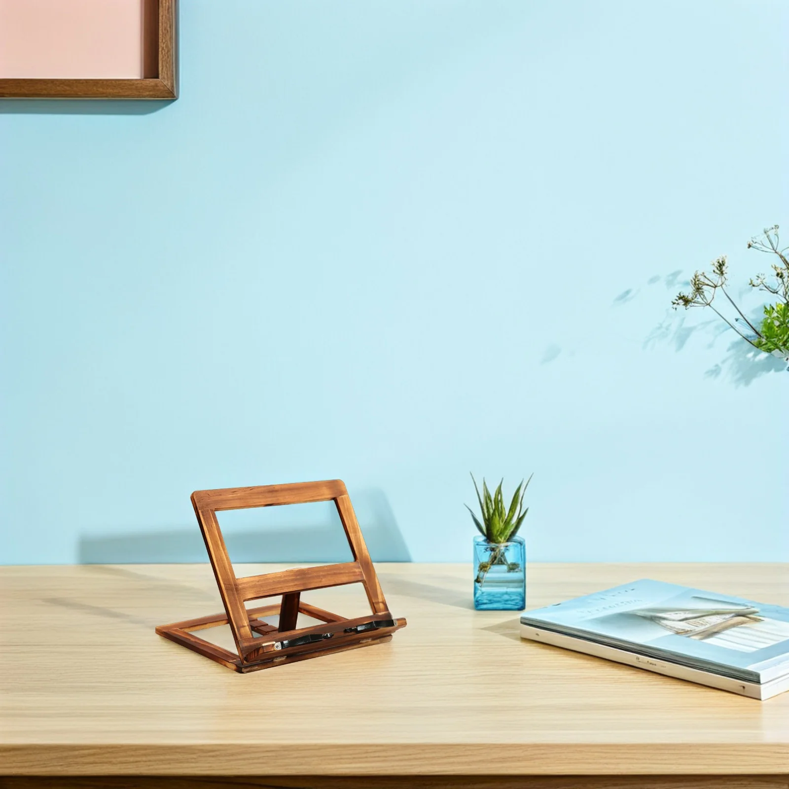 

1pc Wooden Bookshelf Reading Rack For Books Tablets Lightweight Stand Home Office Dorm Library Use Portable Book Holder