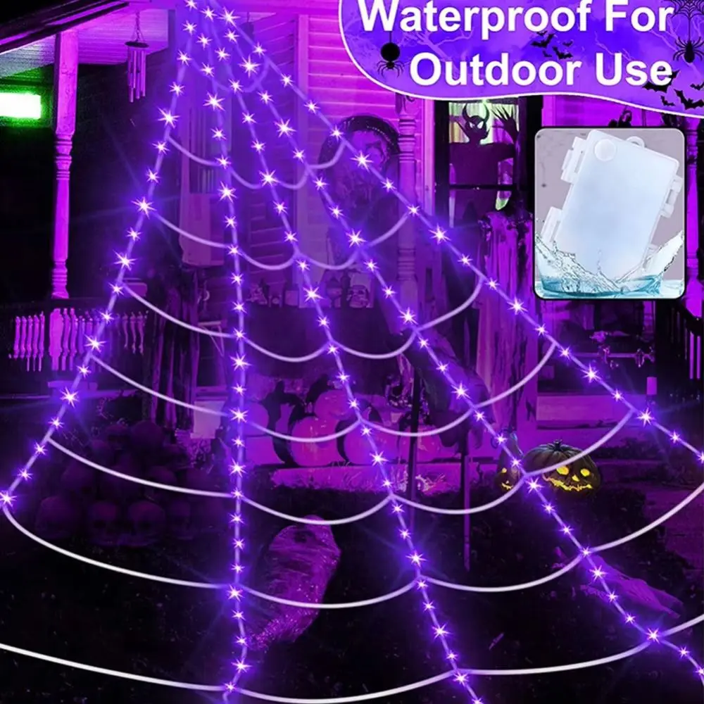 

8 Modes Halloween Spider Web Lights Glow Waterproof Luminous Halloween Spider Big 250 LEDs Scary Giant Spider Indoor Outdoor