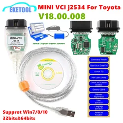 MINI VCI j2534 V18.00.008 FTDI Chip MINI-VCI J2534 For Toyota TIS Techstream OBD2 Interface Vehicle Diagnosis Support to 2022